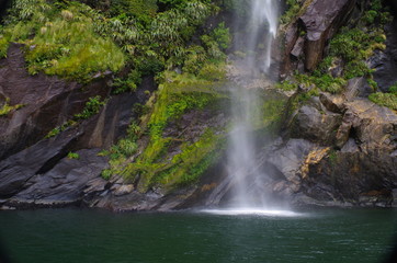 Fototapeta na wymiar Wasserfall am Milford Sound Neuseeland Südinsel