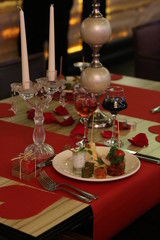 beautiful hors d'oeuvres on red veil