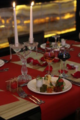 beautiful hors d'oeuvres on red veil