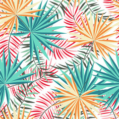 Vector seamless tropical pattern with palm leaves. Vector background. Colourful floral illustration for textile, print, wallpapers, wrapping.