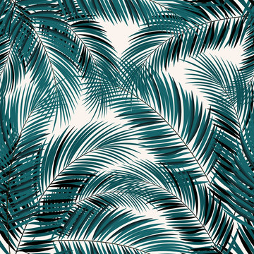 Vector seamless tropical pattern with palm leaves  on white  background. Vector floral illustration for textile, print, wallpapers, wrapping.