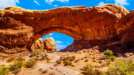 The North Window Arch, one of the many large Sandstone Arches in Arches National Park Utah, United 