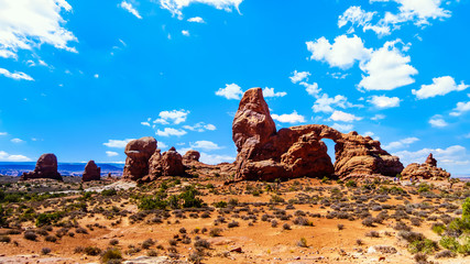 Turret Arch, one of the many large Sandstone Arches in the desert landscape of Arches National Park Utah, United States © hpbfotos