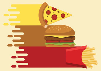 Fast Food vector background design. Quick delivery with fast speed effect concept .