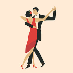 Couple dancing tango. 1920s retro style illustration.