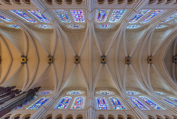 Cathedral of Our Lady of Chartres vaulted roof and stained glass windows