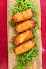 spring rolls Rice cakes stuffed with a pork stuffing accompanied by sauce