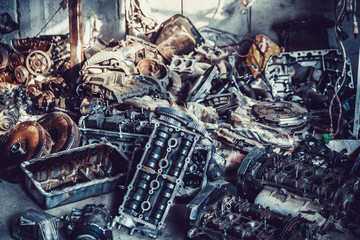 Used spare parts. Different old spare parts from cars