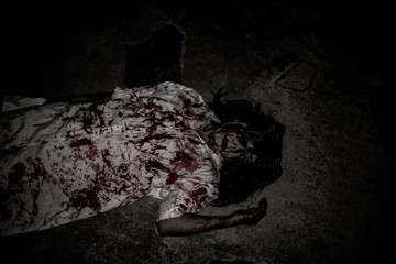 Portrait of asian woman make up ghost face,Horror scene,Scary background,Halloween poster