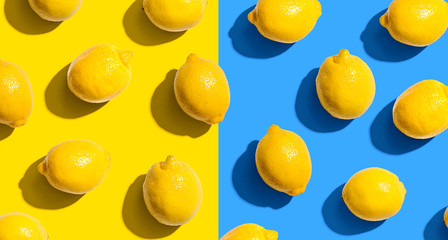 Fresh yellow lemons overhead view - flat lay