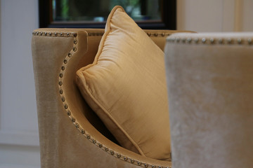 Close up detail of lounge chair in living room, luxury furniture style