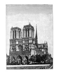 Notre Dame (de paris catherdral) / Antique illustration from Brockhaus Konversations-Lexikon 1908