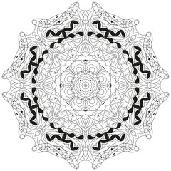 Hand drawn zentangle circular ornament for coloring page.