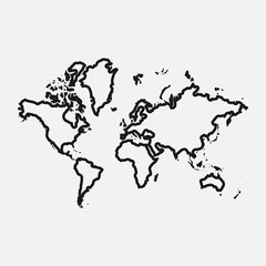 Global world map line black and white vector icon.
