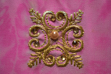 Beautiful Floral Design Work on Pink color Fabric/Cloth Background