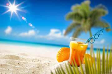 Summer drink on beach and free space for your decoration. 
