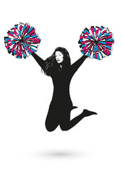 Eine sportliche Cheerleaderin mit Pompons