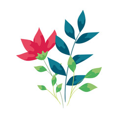 cute flower with branches and leafs vector illustration design