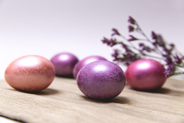 Colorful Easter eggs on the table.