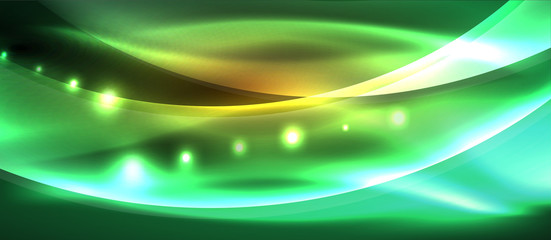 Abstract background. Shiny design neon waves with light effects, techno trendy design. Vector Illustration For Wallpaper, Banner, Background, Card, Book Illustration, landing page