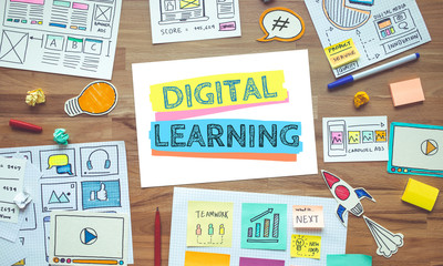 Digital learning concepts with sketch idea on paperwork.online strategy. Startup business
