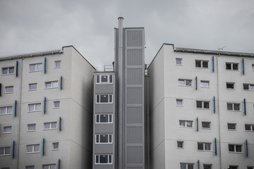A typical English apartment block or high rise tower block of flats made up of council housing