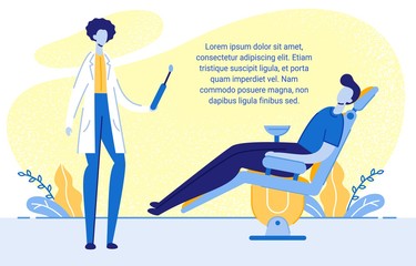 Teeth Checkup and Treatment Banner Vector Template. Oral Cavity Therapy, Dental Examination. Professional Dentist Assistance, Health Problems Aid, Healthcare Industry Poster Concept with Text Space