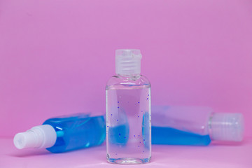 Alcohol gel bottle for washing or cleaning hands. Different bottle shape of alcohol gel or spray for cleaning hand.