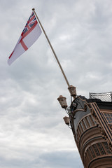 The white ensign flying above the stern of HMS Victory, Lord Nelsons Flagship From the battle of...