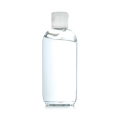 Bottle of antibacterial hand gel on white background