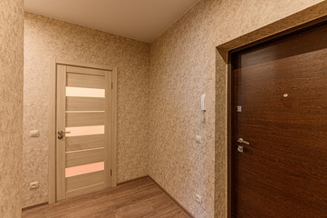 Russia, Moscow- November 15, 2019: interior room apartment modern bright cozy atmosphere. general cleaning, home decoration, room doors, repair corridor