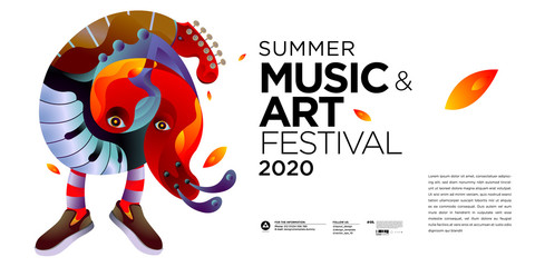 Summer Colorful Art and Music Festival Banner and Cover Template for Event, Magazine, and Web Banner.