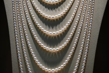 Beautiful pearl necklace on mannequin, close up