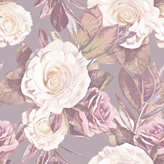 Roses seamless pattern. Watercolor illustration.