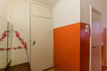 Russia, Moscow- November 15, 2019: interior room apartment modern bright cozy atmosphere. general cleaning, home decoration, room doors, repair corridor