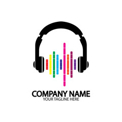 Headphone icon. Headphones with sound wave icon isolated, minimal design. Vector illustration