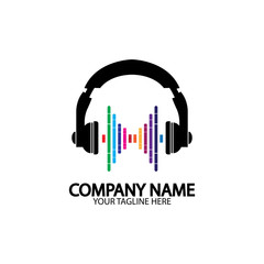 Headphone icon. Headphones with sound wave icon isolated, minimal design. Vector illustration