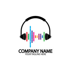 Headphone icon. Headphones with sound wave icon isolated, minimal design. Vector illustration