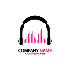 Headphone icon. Headphones with sound wave icon isolated, minimal design. Vector illustration