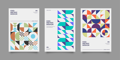 Obraz premium Set of geometric covers. Collection of cool vintage covers. Abstract shapes compositions. Vector.