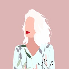 Spring. Cute illustration of a woman with flowers dress, young people  for a poster, card, flyer or banner or t-shirt print. Cartoon style, flat illustration.