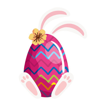cute egg easter with feet and ears rabbit vector illustration design