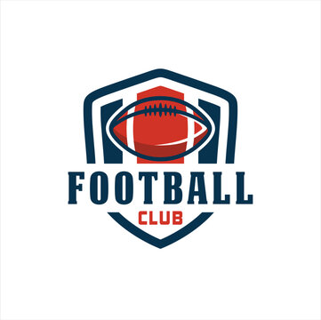 American football logo design. Rugby emblem championship template, club, tournament, isolated on white background, emblem, designs with ball. Sport badge vector illustration