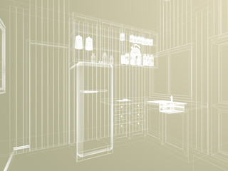 abstract sketch design of interior kitchen ,3d rendering