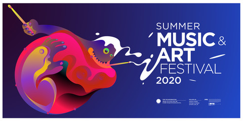 Summer Colorful Art and Music Festival Banner and Cover Template for Event, Magazine, and Web Banner.