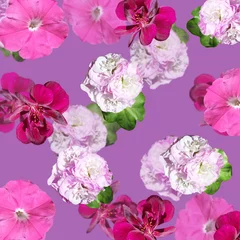 Abwaschbare Fototapete Beautiful floral background of pelargonium and petunia. Isolated © Ann-Mary