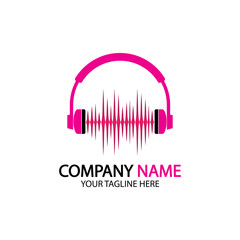 Headphone icon. Headphones with sound wave icon isolated, minimal design. Vector illustration