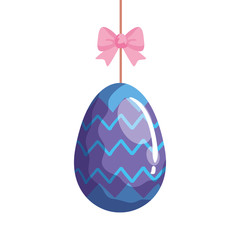 cute egg easter decorated hanging with bow ribbon vector illustration designicon