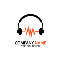 Headphone icon. Headphones with sound wave icon isolated, minimal design. Vector illustration