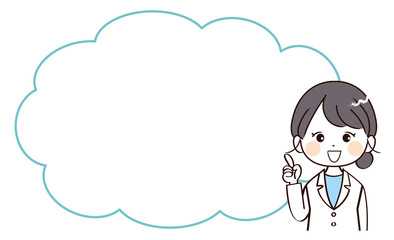 女性、医者、ふきだし、説明